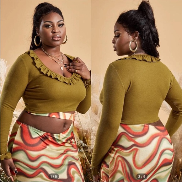 Shein Olive green Ruffle Spaghetti crop main image 0